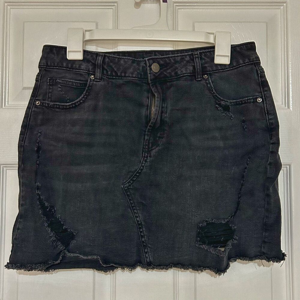 Wild Fable Black Distressed Jean Mini Skirt Size 12 Raw Hem Target